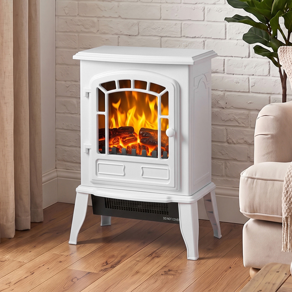 HOMCOM White Freestanding Electric Fireplace Stove with LED Flame Image 4