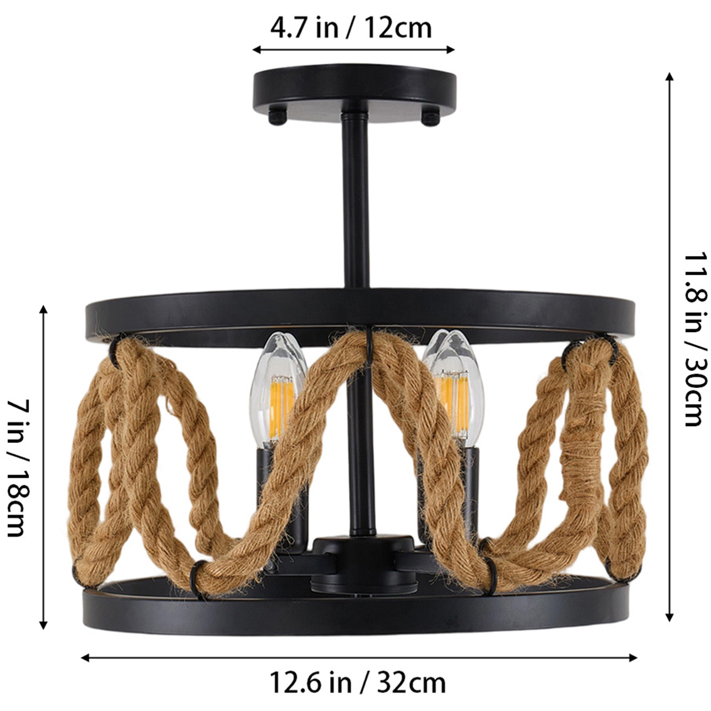 Living and Home 4 Light Black Metal and Hemp Rope E14 Ceiling Light Image 8