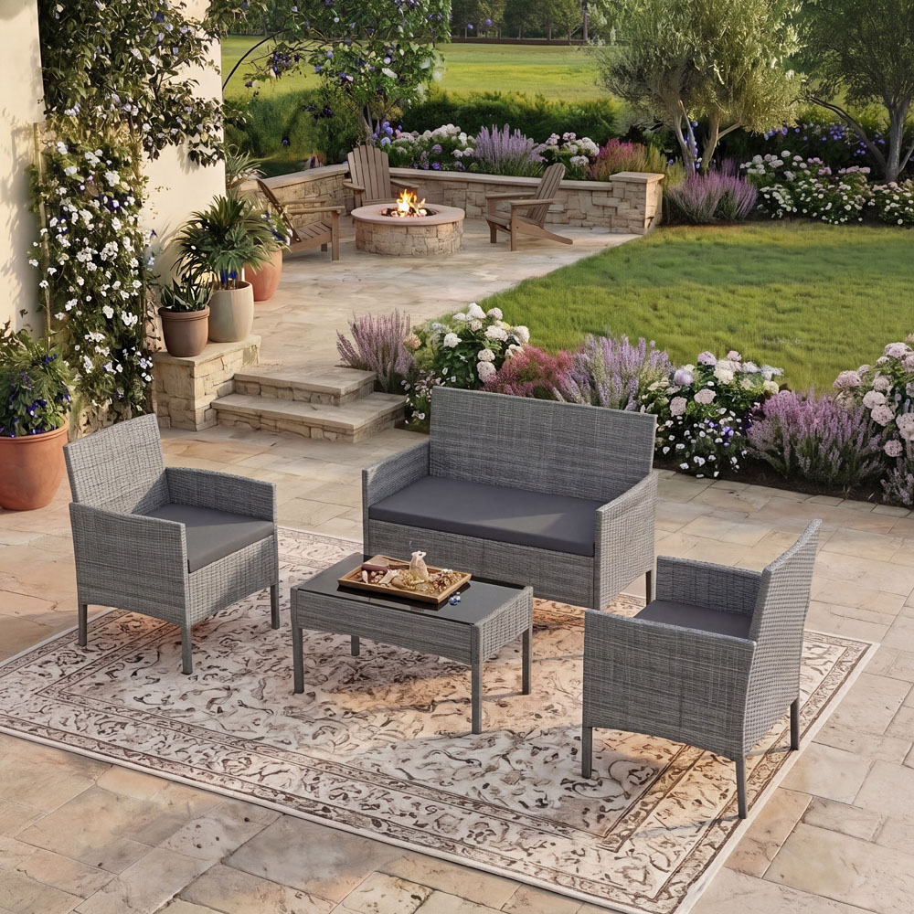 GARDEN VIDA Kendal 4 Seater Grey PE Rattan Garden Lounge Set with Cover Image 3