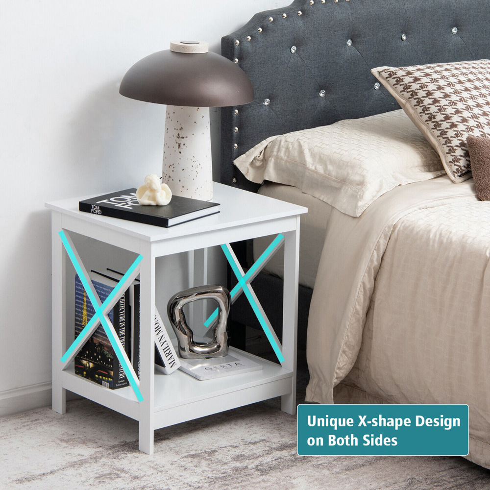 Costway Single Shelf White Wooden X-Shaped Bedside Table Image 5