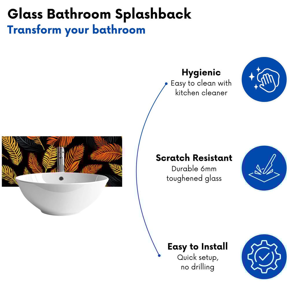 Warren Reed Designer Orange Feather Leaves Glass Bathroom Splashback 25 x 60cm Image 4