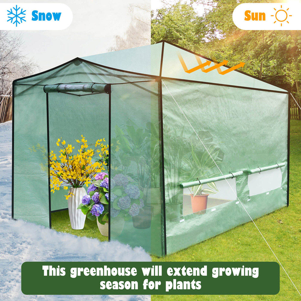 Costway Green Foldable Greenhouse with Zippered Doors Image 7