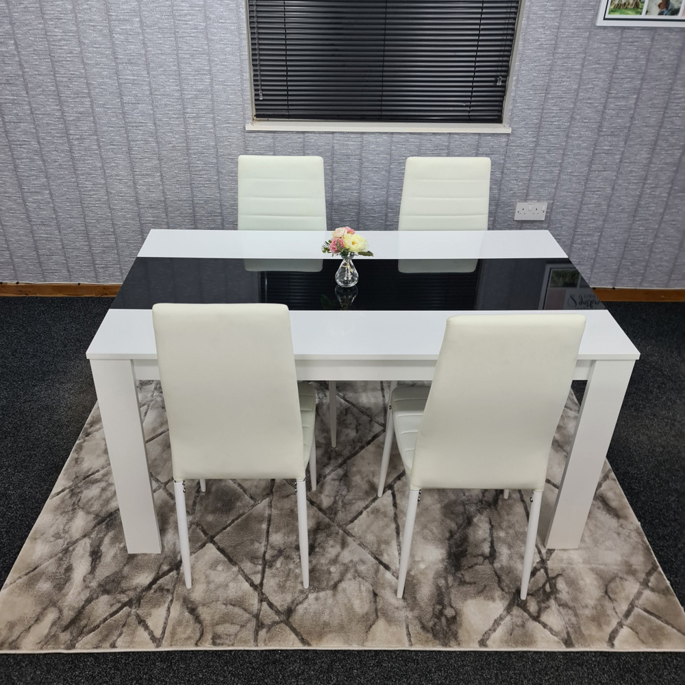 Kosy Koala 4 Seater Faux Leather Dining Set Black and White Image 6