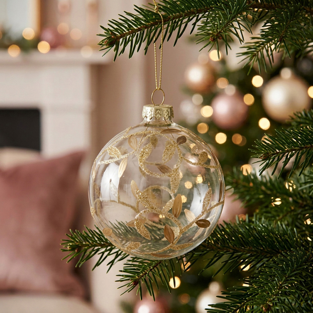 Clear Glass Gold Leaf Bauble Image 2