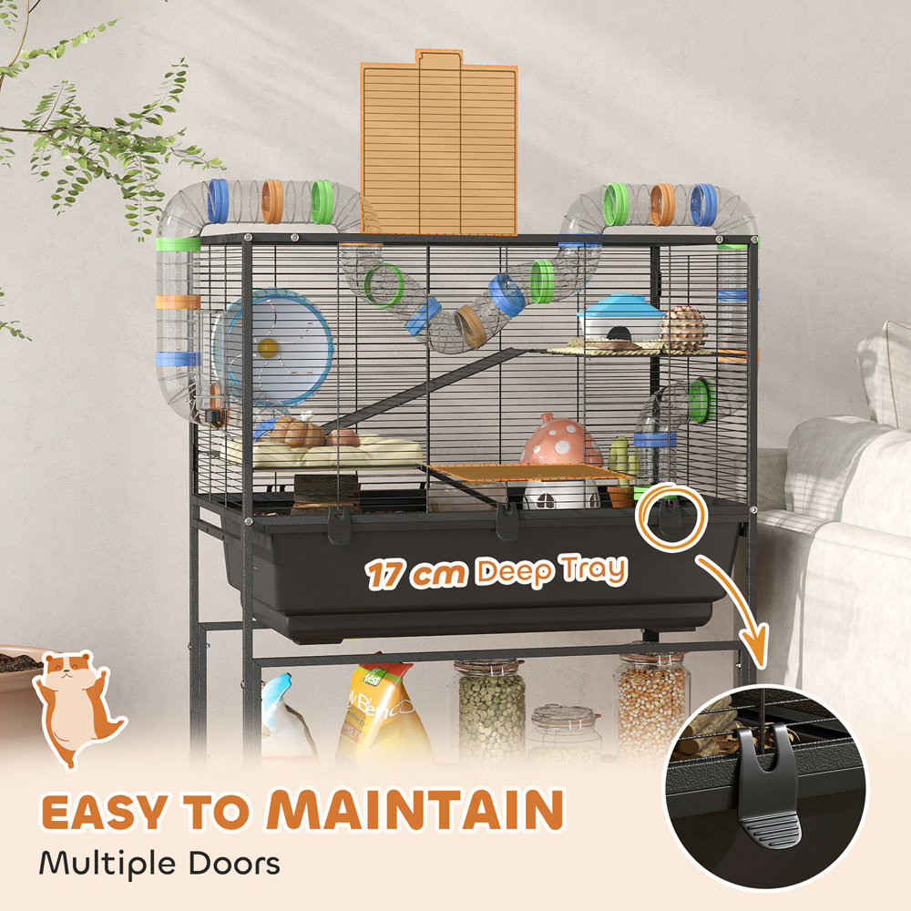 PawHut 3 Tier Hamster and Gerbil Cage with Storage on Wheels Image 6