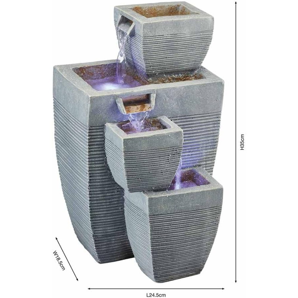 Serenity 4-Tier Cascading Vase Tabletop Mains Powered LED Water Feature Image 5