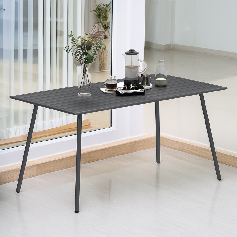 Outsunny 6 Seater Slate Top Steel Garden Dining Table Grey Image 1