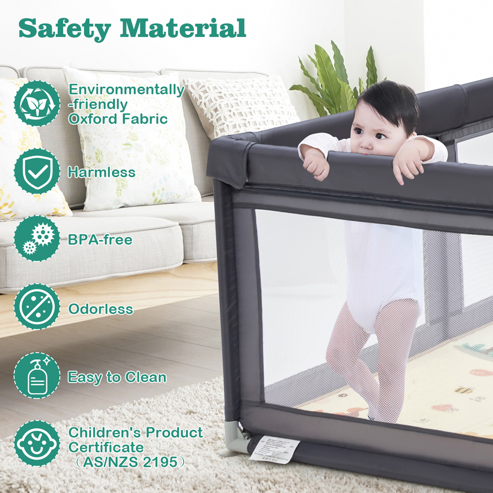 Costway Dark Grey Baby Safety Play Yard with Mat and Balls Image 4