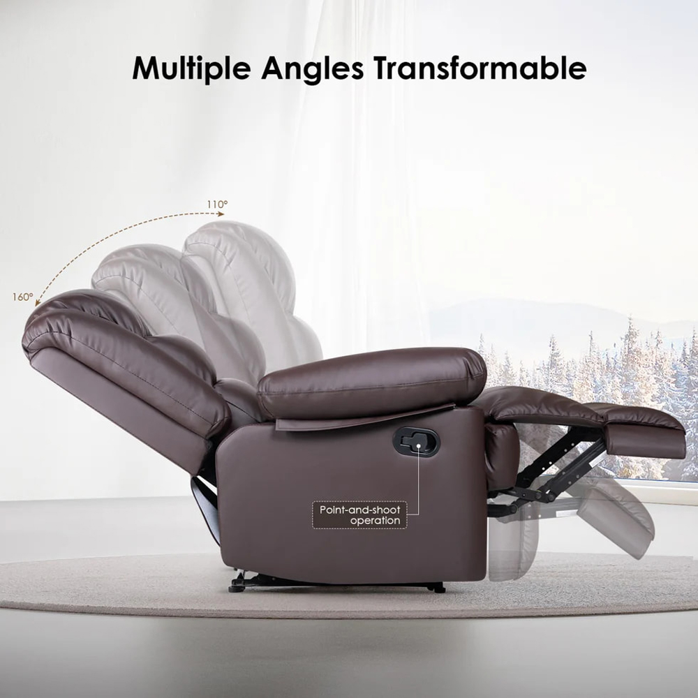 Rattrix Brown PU Leather Manual Reclining Chair with Padded Backrest and Retractable Footrest Image 5