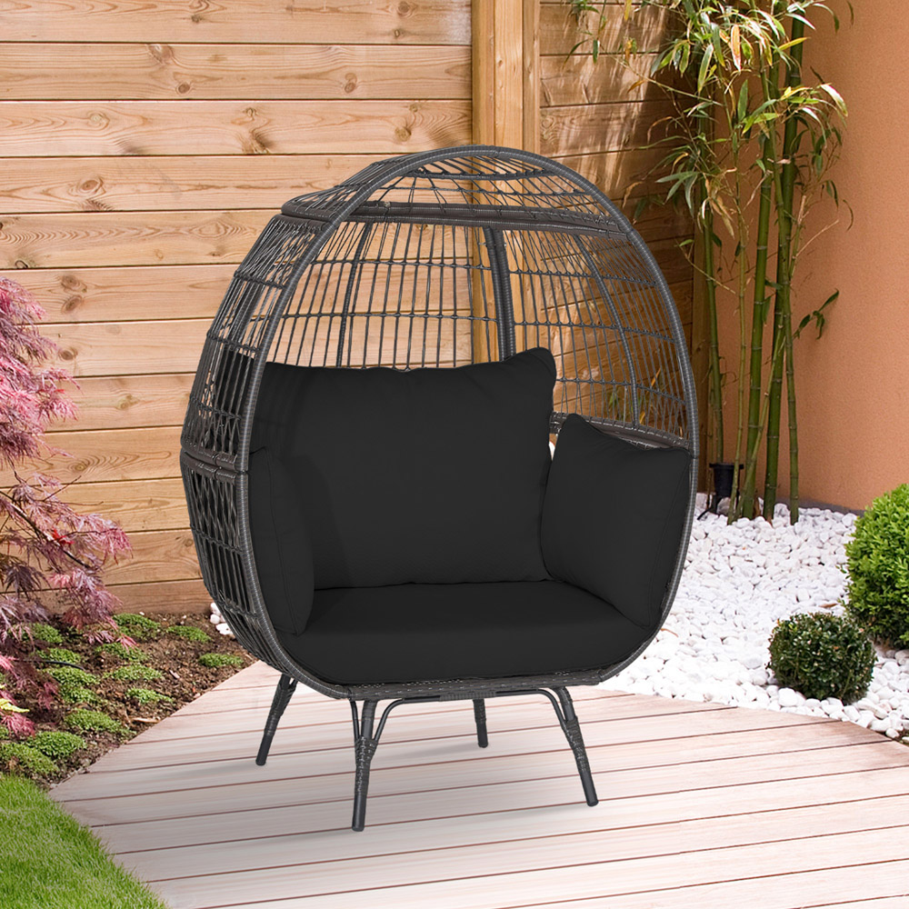 Costway Black Oversized Egg Lounger with 4 Cushions Image 5