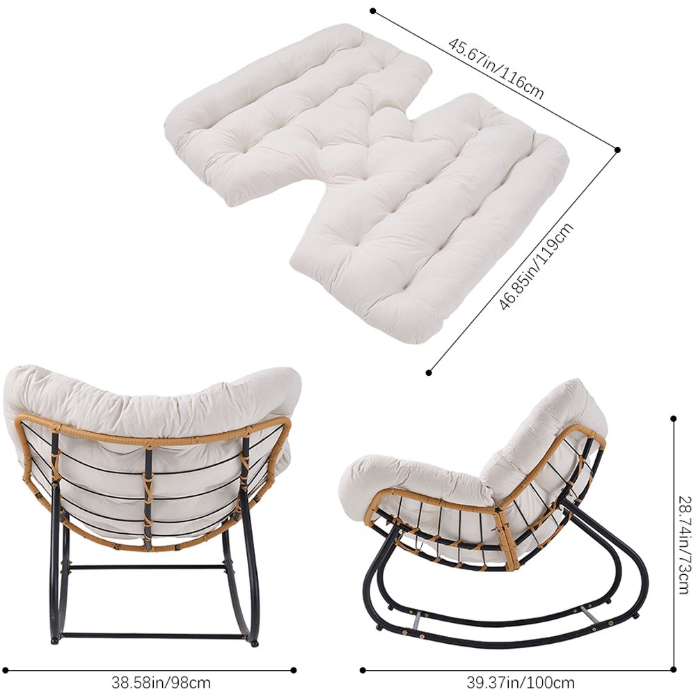Living and Home White Cushion PE Rattan Rocking Chair Image 9