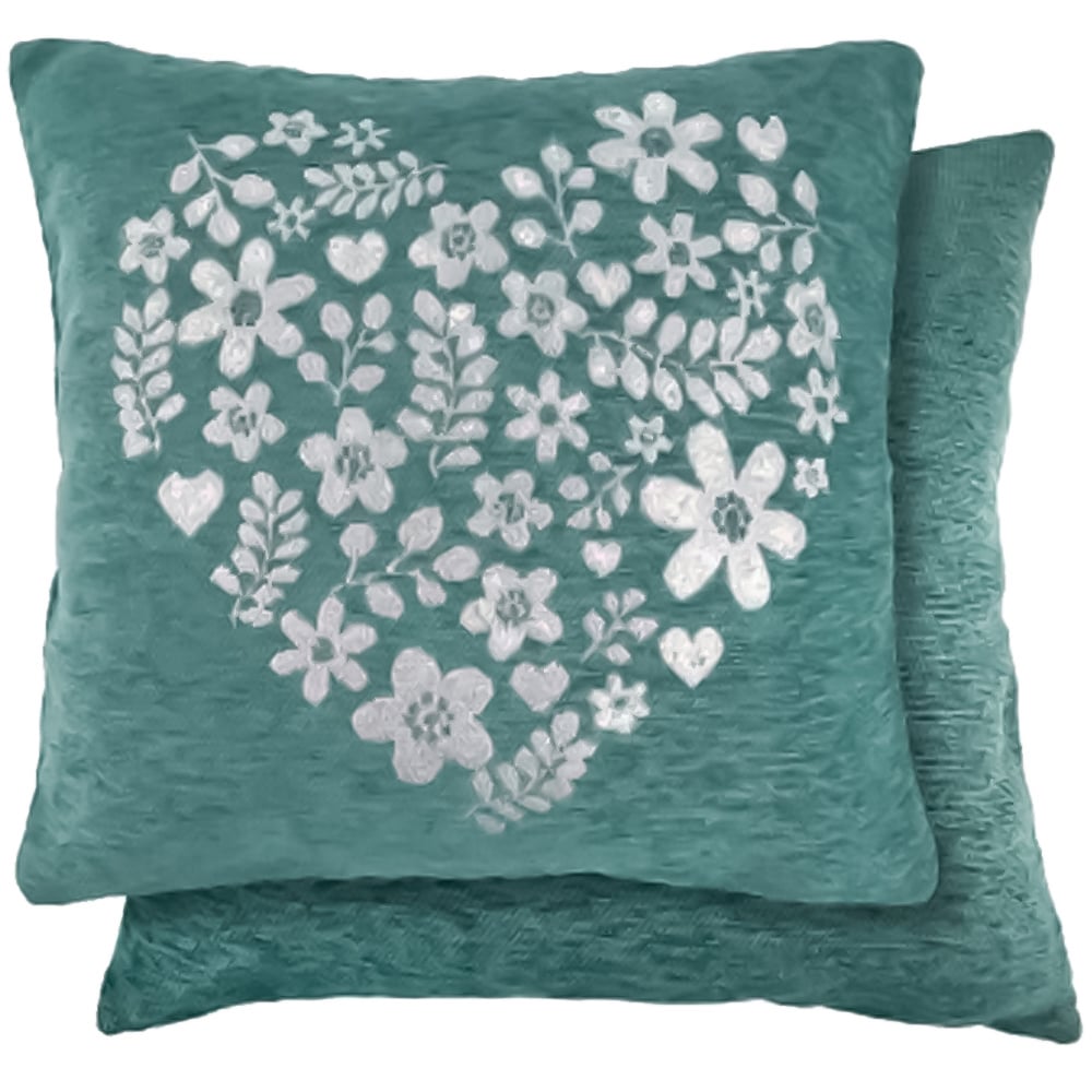 Serene Love Heart Aqua Cushion Cover 43 x 43cm Image