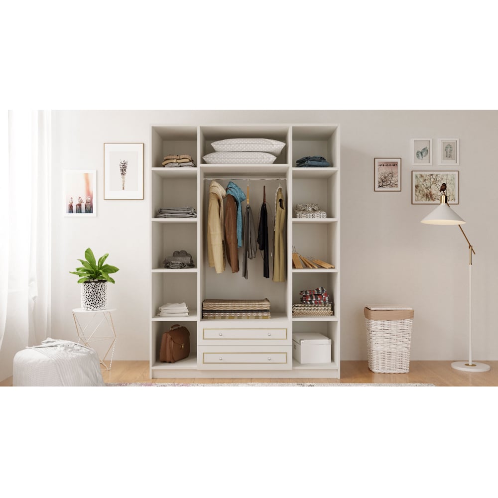 Evu MARIE 4 Door 2 Drawer Gold and White XL Mirrored Wardrobe Image 6