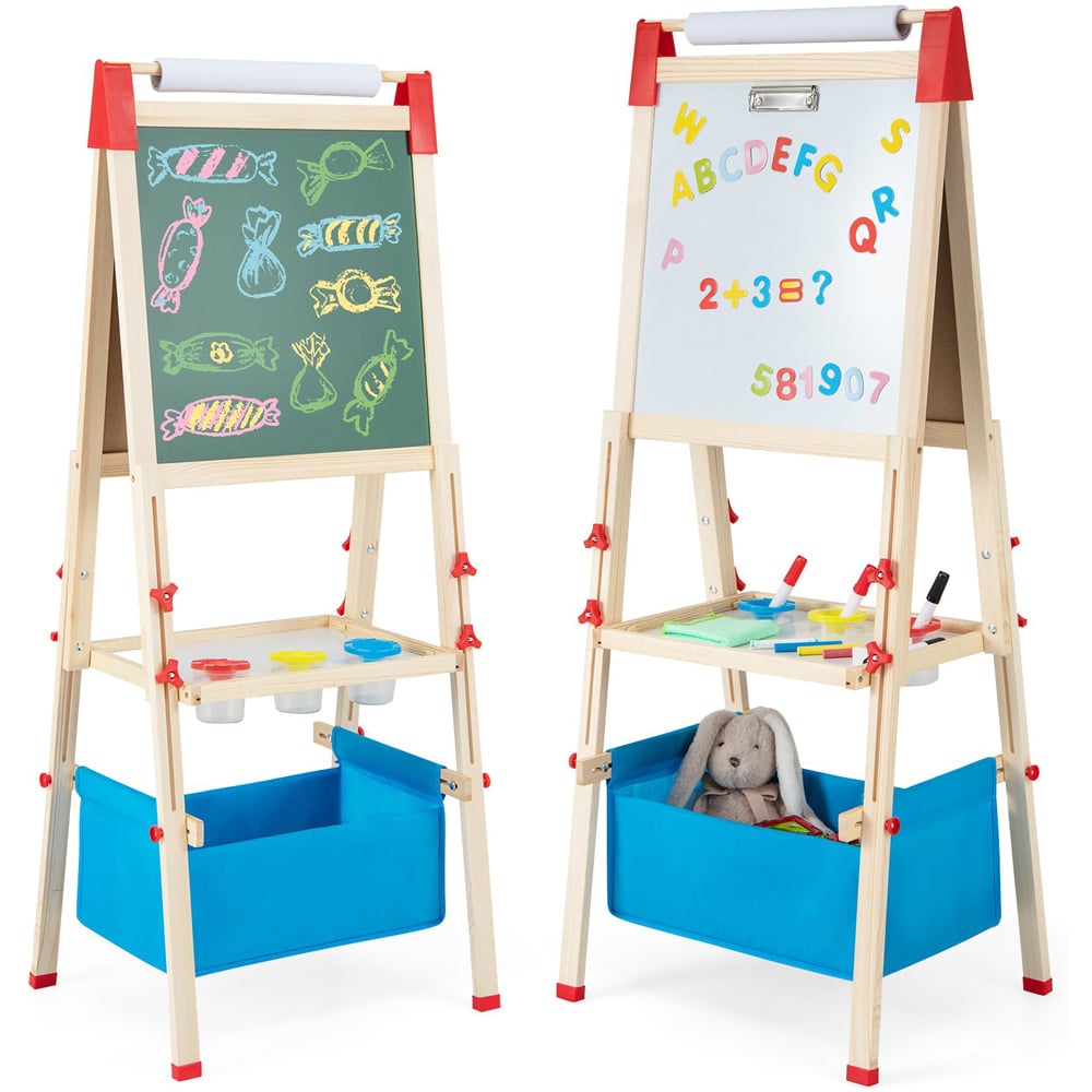 Costway Kids Adjustable Double Sided Wooden Art Easel Image 3