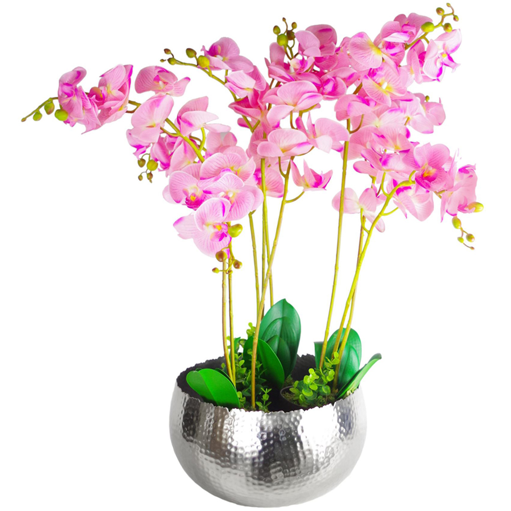 Botanik Silver Metal Curved Edge Hammered Planter 20 x 32cm Image 3