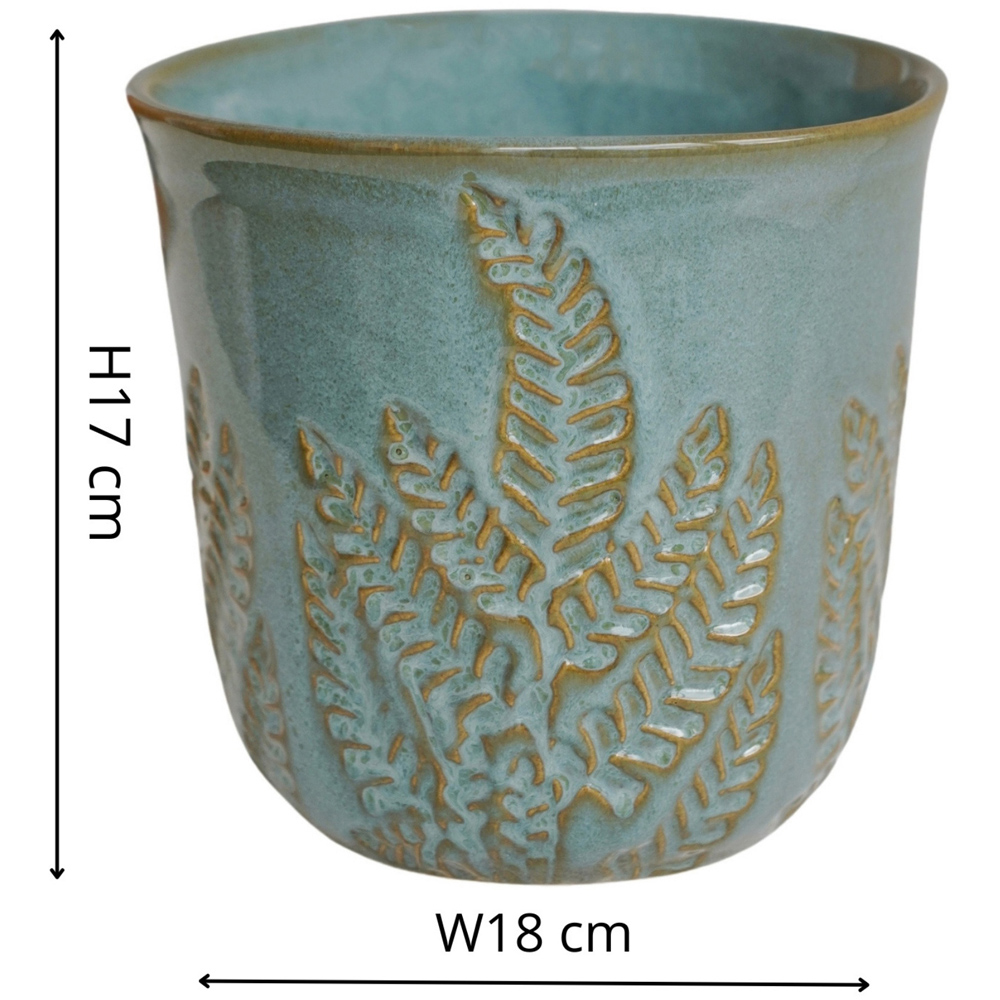 Ivyline Kew Teal Stoneware Fern Embossed Reactive Glaze Indoor Planter 18cm Image 7