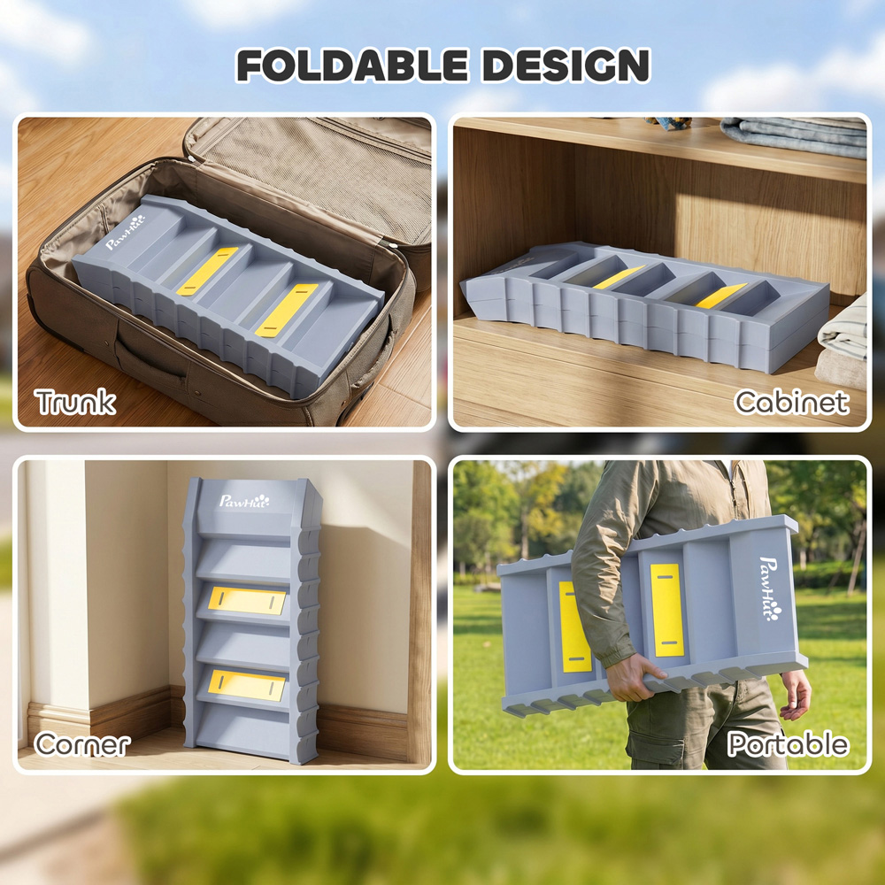 PawHut Grey Foldable Non-Slip Dog Car Ramp Image 7