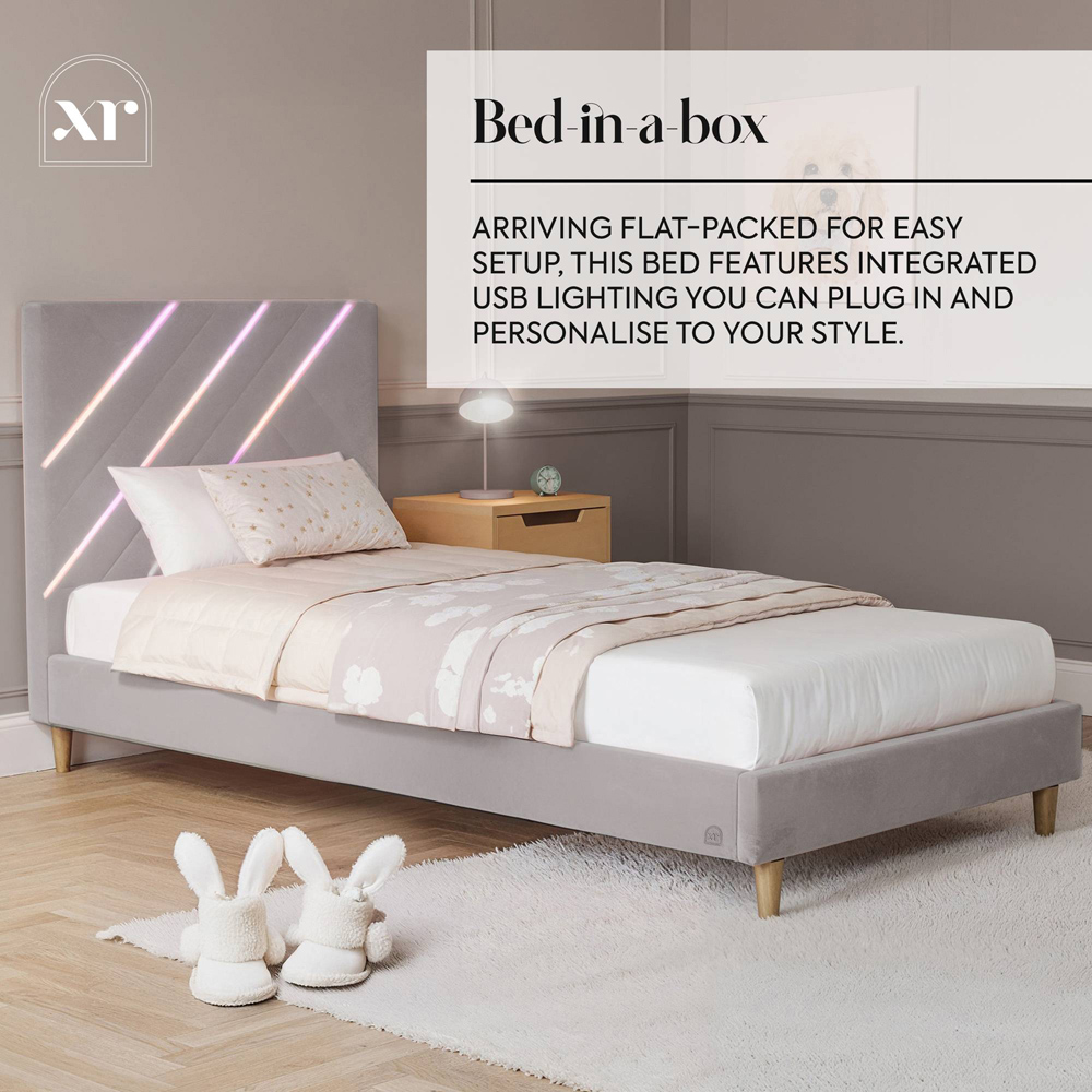 XR Living Lily Single Grey Velvet Bed Frame with App Controlled RGB LED Light Image 6