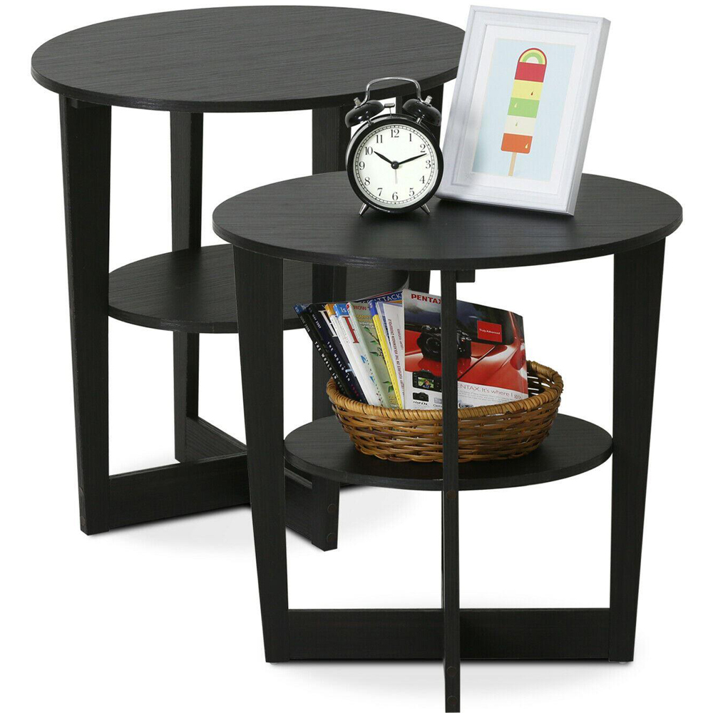 Walplus Jaya Walnut Oval End Table Set of 2 Image 3