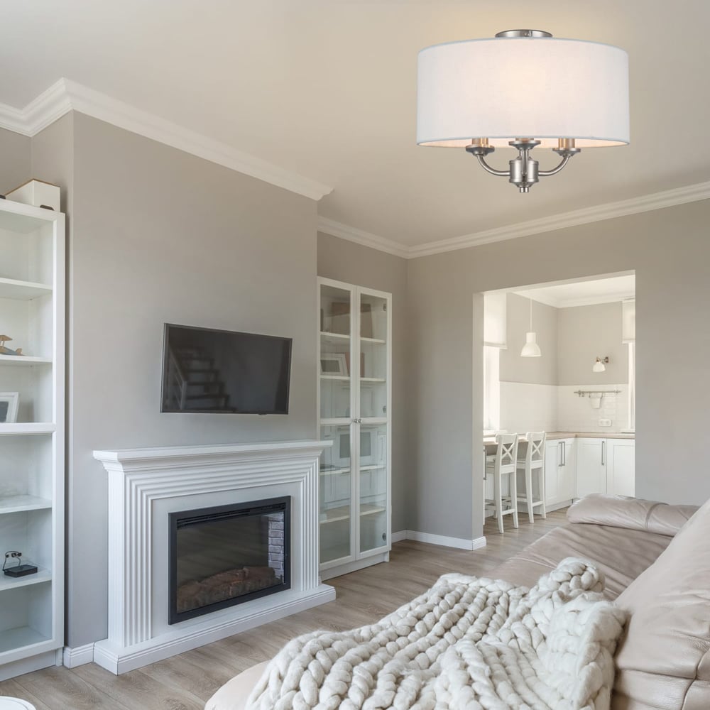 Cosylyte Winston 3 Light Faux Linen Shade Ceiling Light Image 6