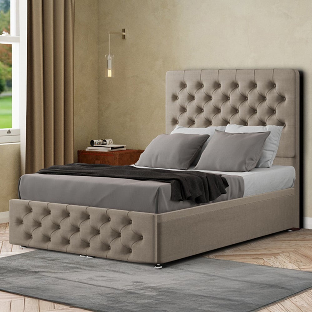 Portland Mary Chesterfield Super King Size Beige Linen Ottoman Bed with Headboard Image 1