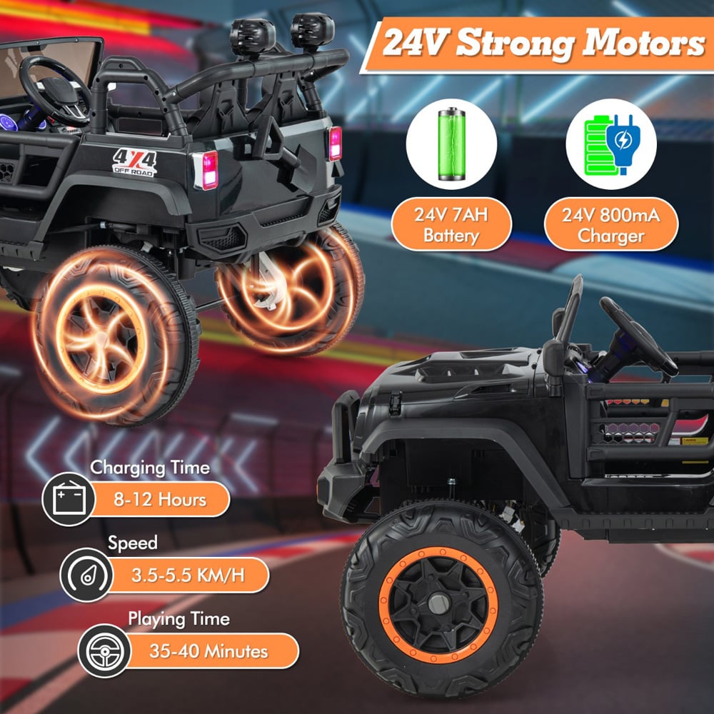 Costway 2 Seater Black Ride On Car with Remote Control and Horn Image 7