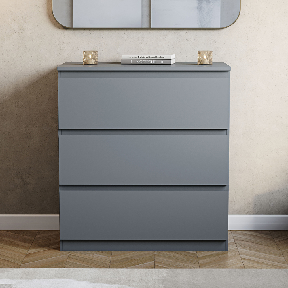 VIDA DESIGNS Denver 3 Drawer Grey Chest of Drawers Image 4