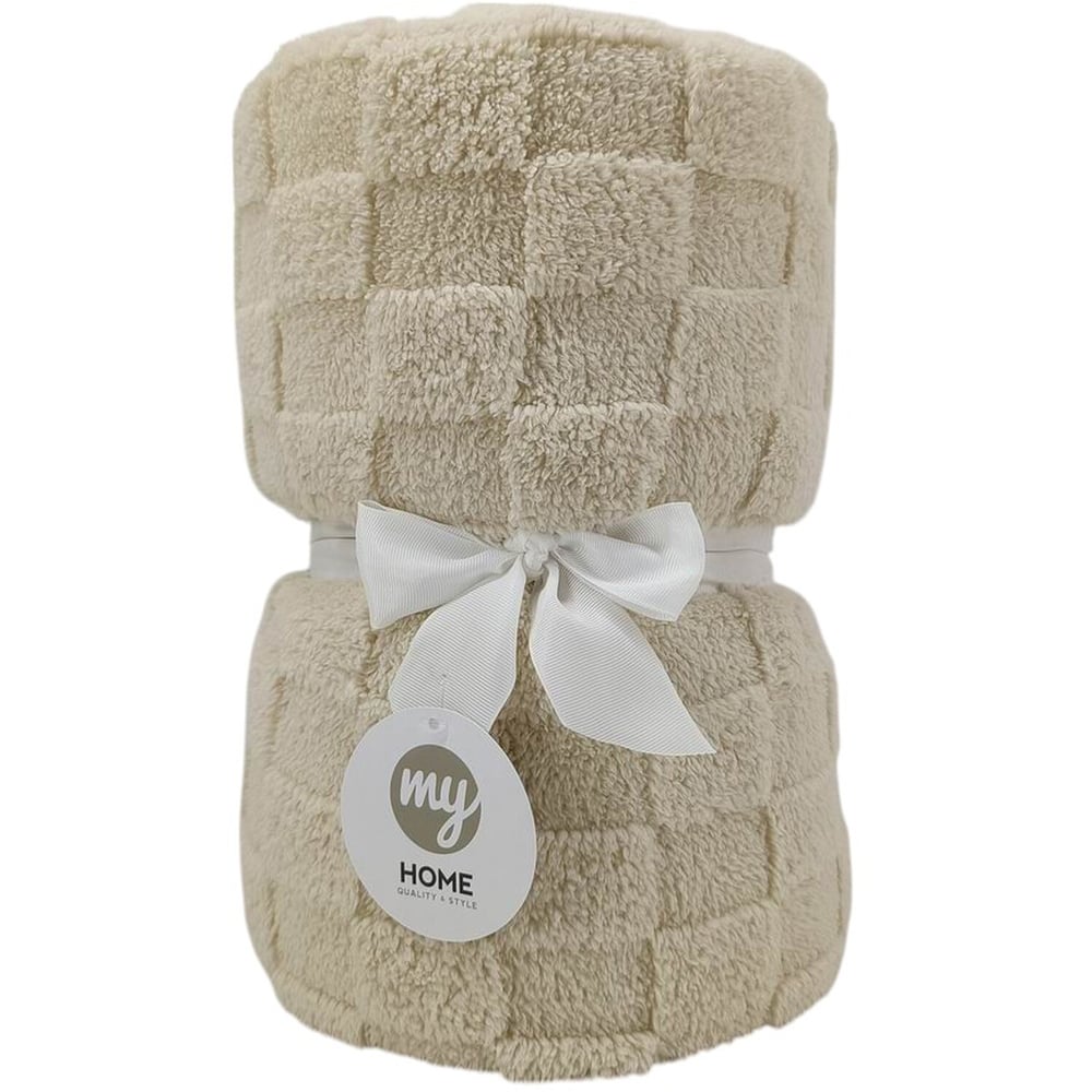 Checkerboard Sherpa Throw - Cream Image