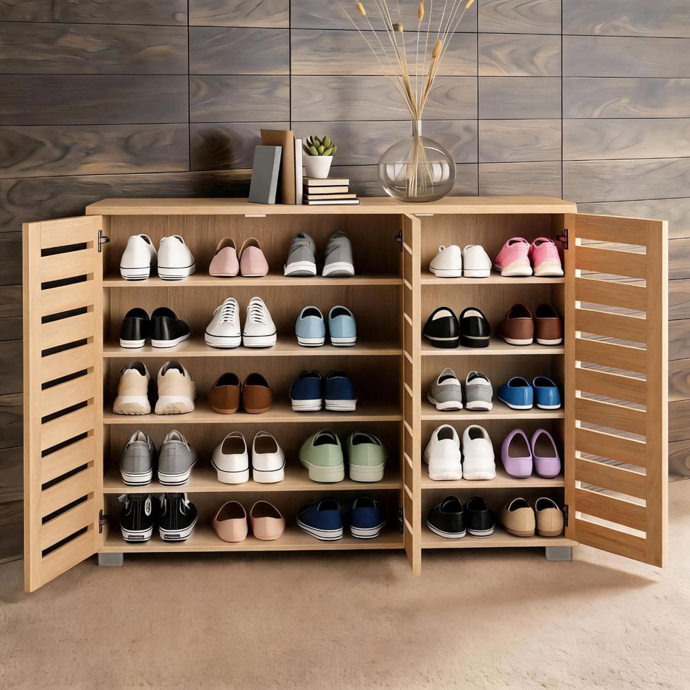 Home Source Oslo 3 Door Oak Effect Shoe Cabinet Image 3