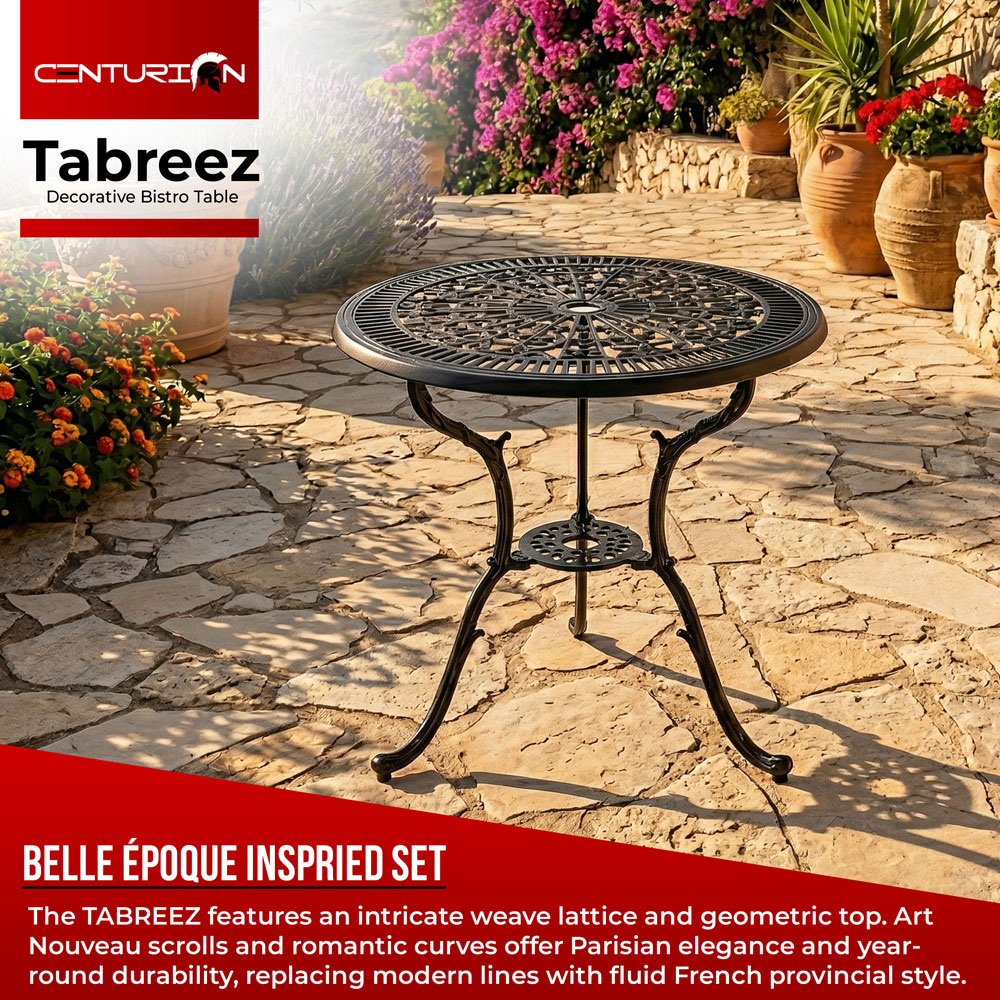 Centurion Tabreez 2 Seater Black Round Garden Bistro Table with Parasol Hole Image 4
