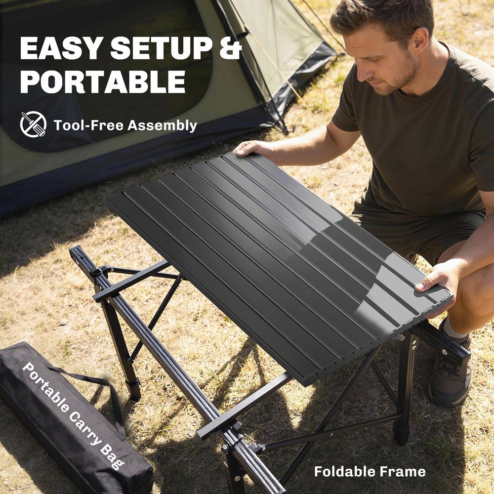 Outsunny 3ft Black Height Adjustable Foldable Camping Table with Storage Basket Image 7