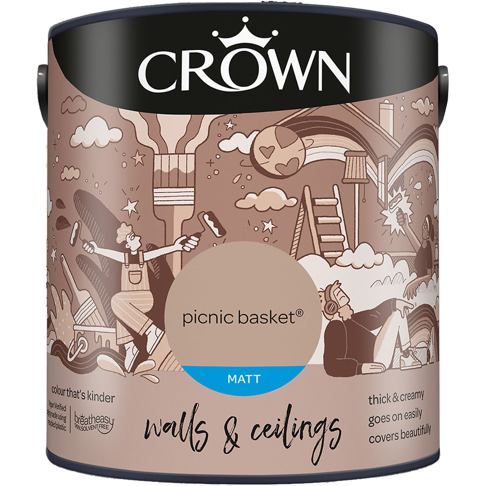 Crown Breatheasy Walls & Ceilings Picnic Basket Matt Emulsion Paint 2.5L Image 2