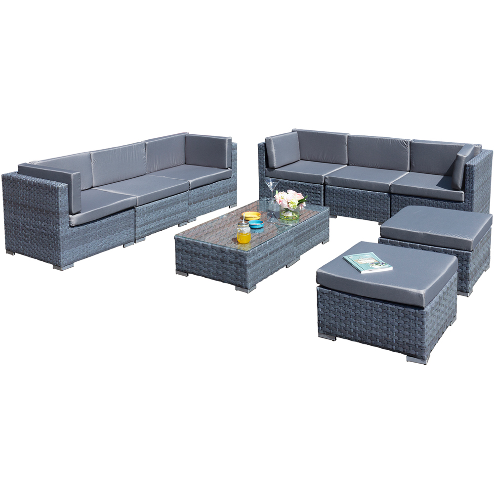 Oseasons Trinidad Deluxe 8 Seater Ocean Grey Rattan Sofa Set with Grey Cushions Image 2