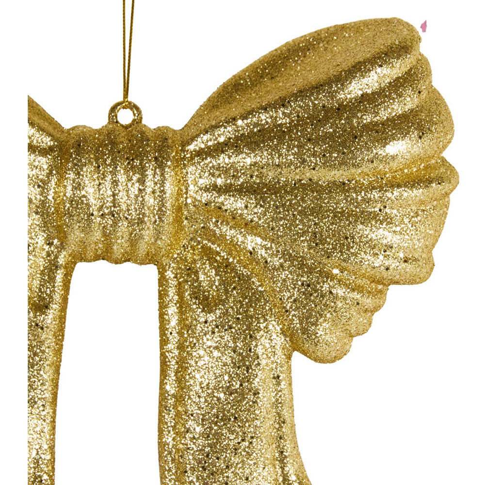 Glitter Finish Bow Hanging Decoration Gold Image 3