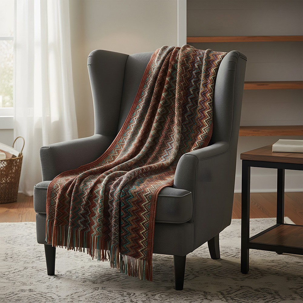 Living and Home Bohemian Red Wave Sofa Throw Blanket with Tassels 170 x 127cm Image 7