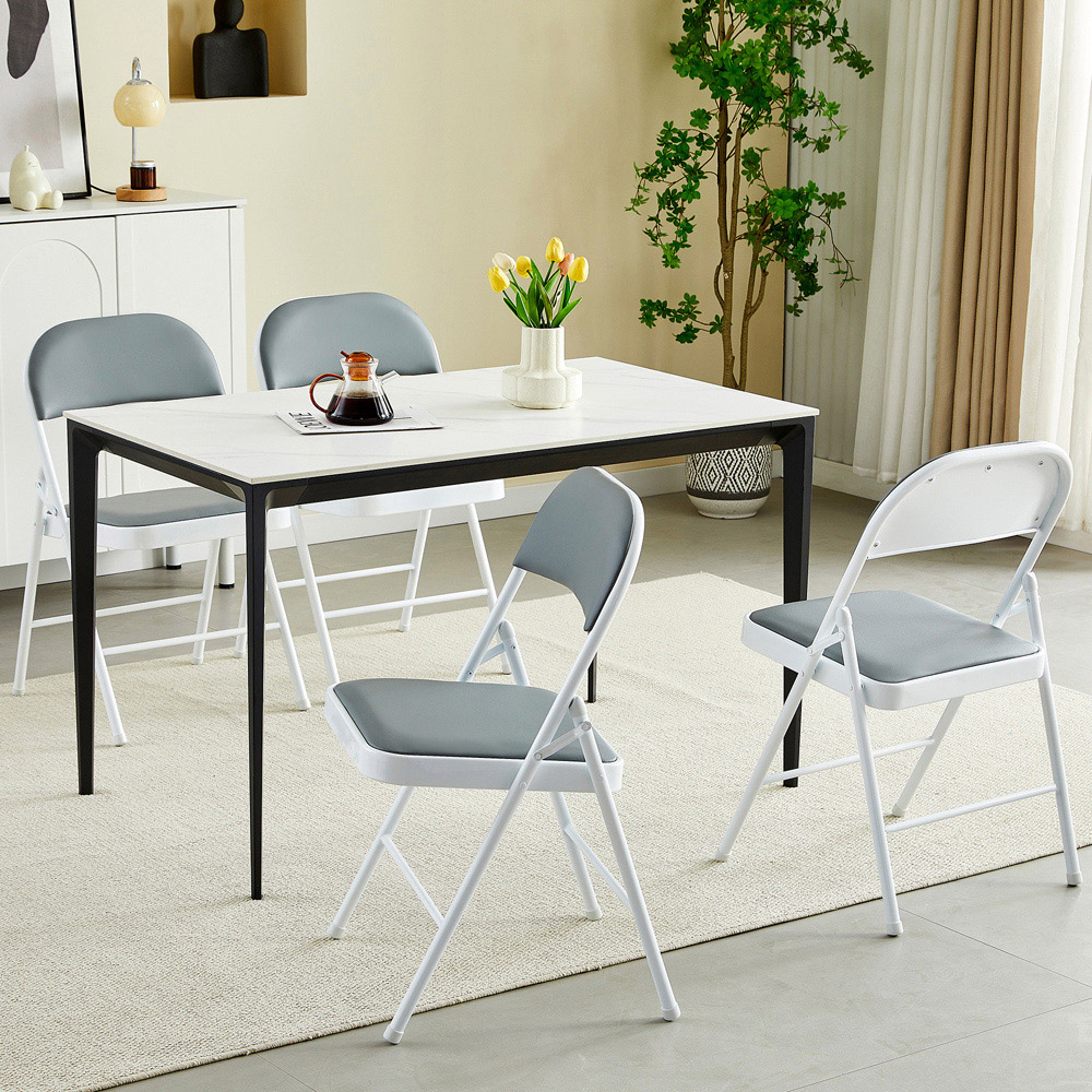 Set of 4 Grey Padded Folding Metal Dining Chairs Image 6