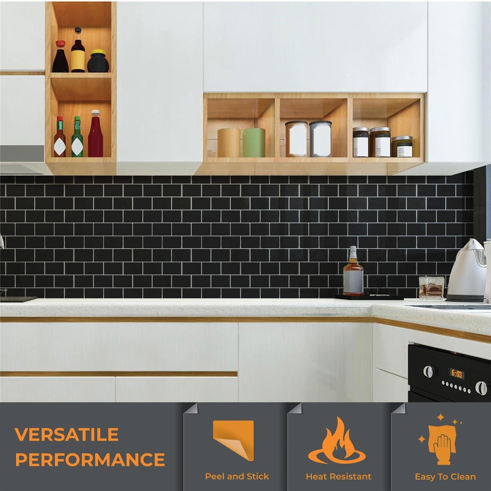 Walplus London Metro Classic Bric Pure Black 3D Peel and Stick Backsplash Tile Sticker 6 Pack Image 3