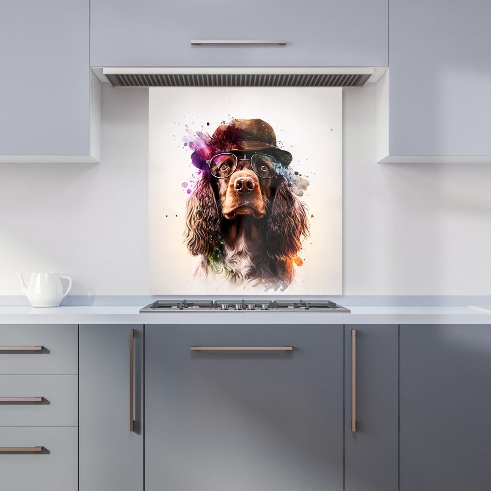 Warren Reed Designer English Cocker Spaniel Splashart Glass Kitchen Splashback 75 x 70cm Image 1
