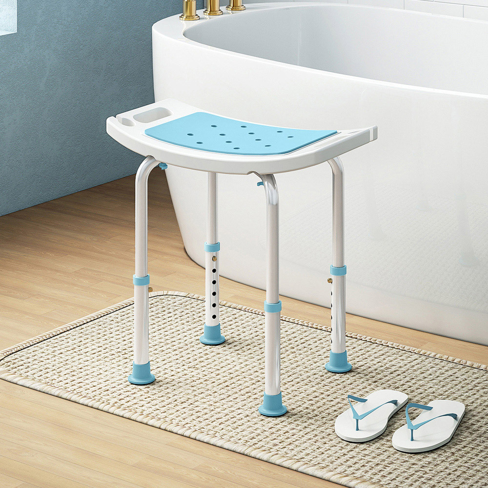 HOMCOM Turquoise Aluminium Height Adjustable Bath Stool with Shower Hole Image 3