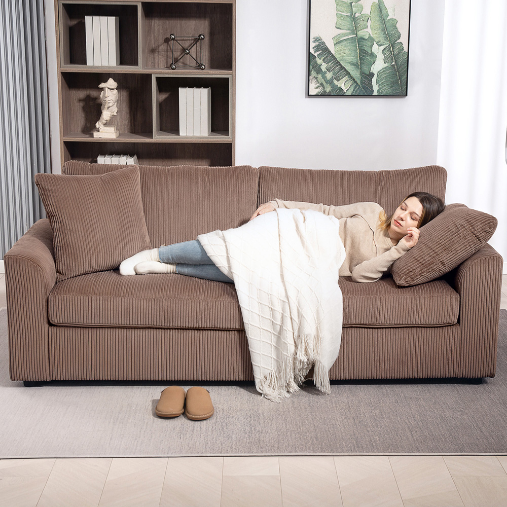 HOMCOM 3 Seater Coffee Upholstered Jumbo Cord Sofa Image 4