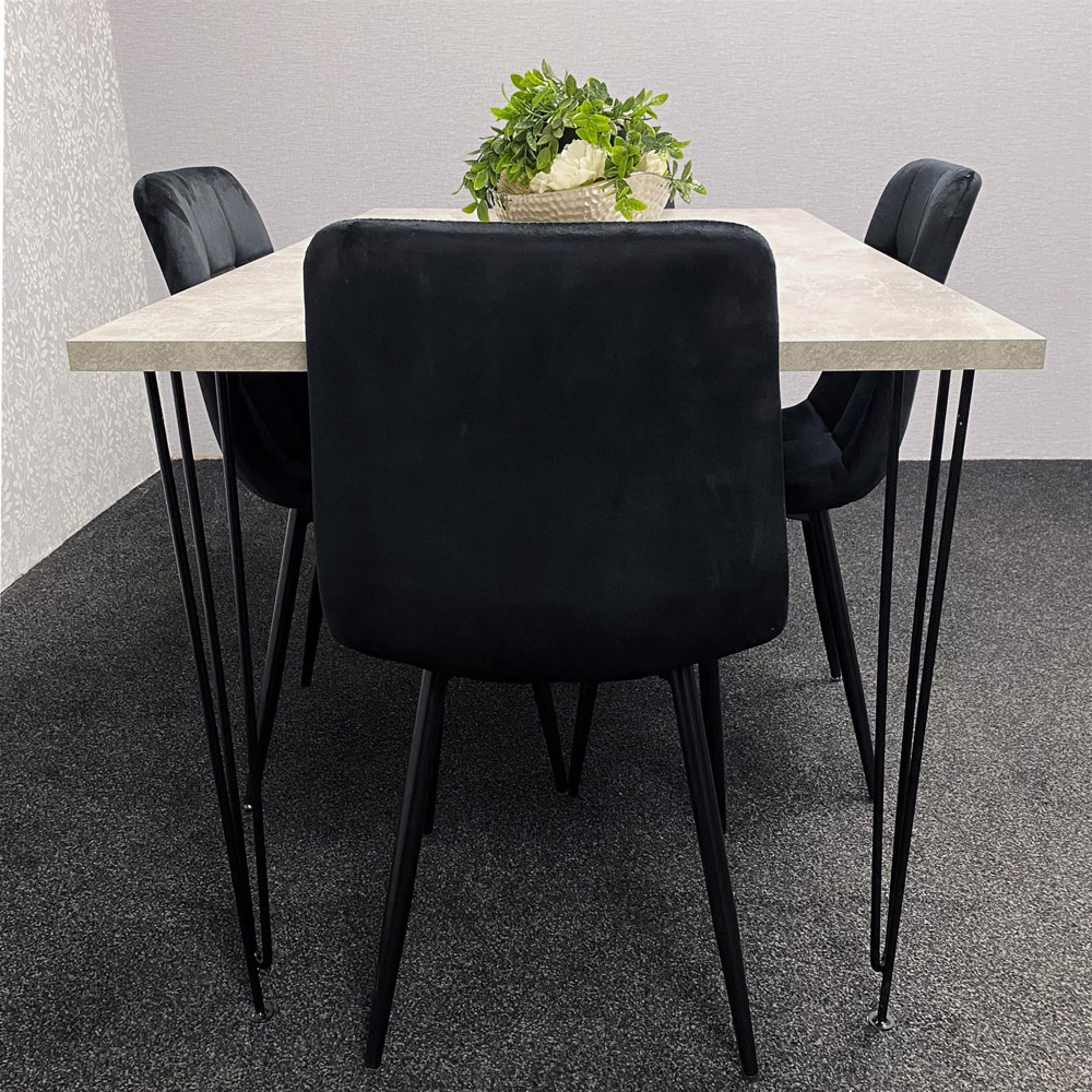 Kosy Koala 4 Seater Grey and Black Velvet Dining Table Set Image 6