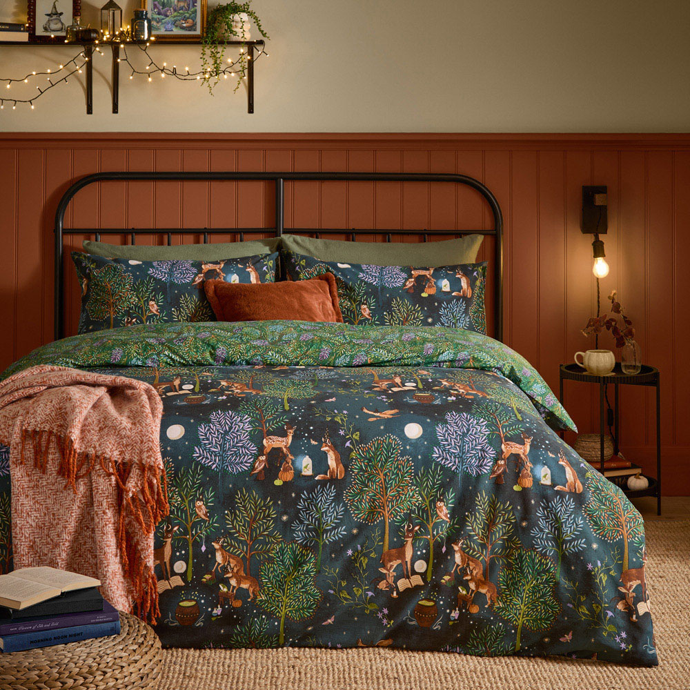 Furn Super King Size Woodland Ritual Navy Reversible Duvet Set Image 1