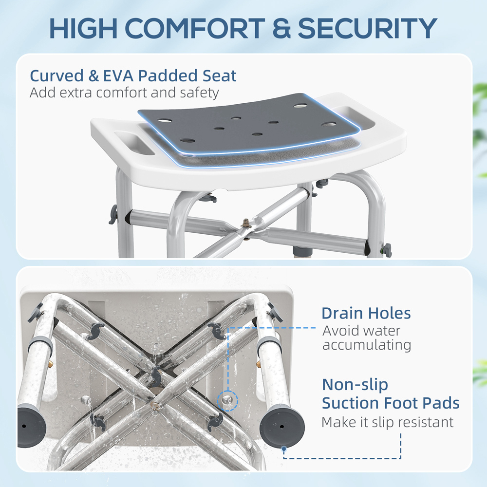 HOMCOM Grey Aluminium Height Adjustable Shower Stool Image 4