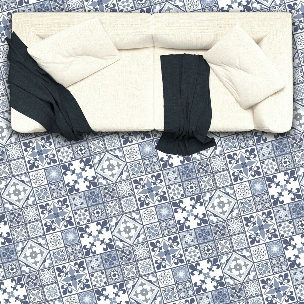 Walplus Lisbon Blue Tile Melange Floor Sticker 120 x 60cm Image 4