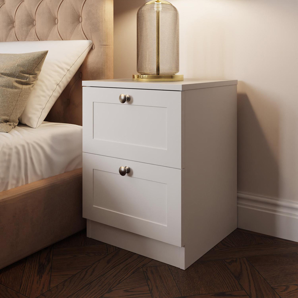 FWStyle Artus 2 Drawer White Panelled Bedside Table Image 6