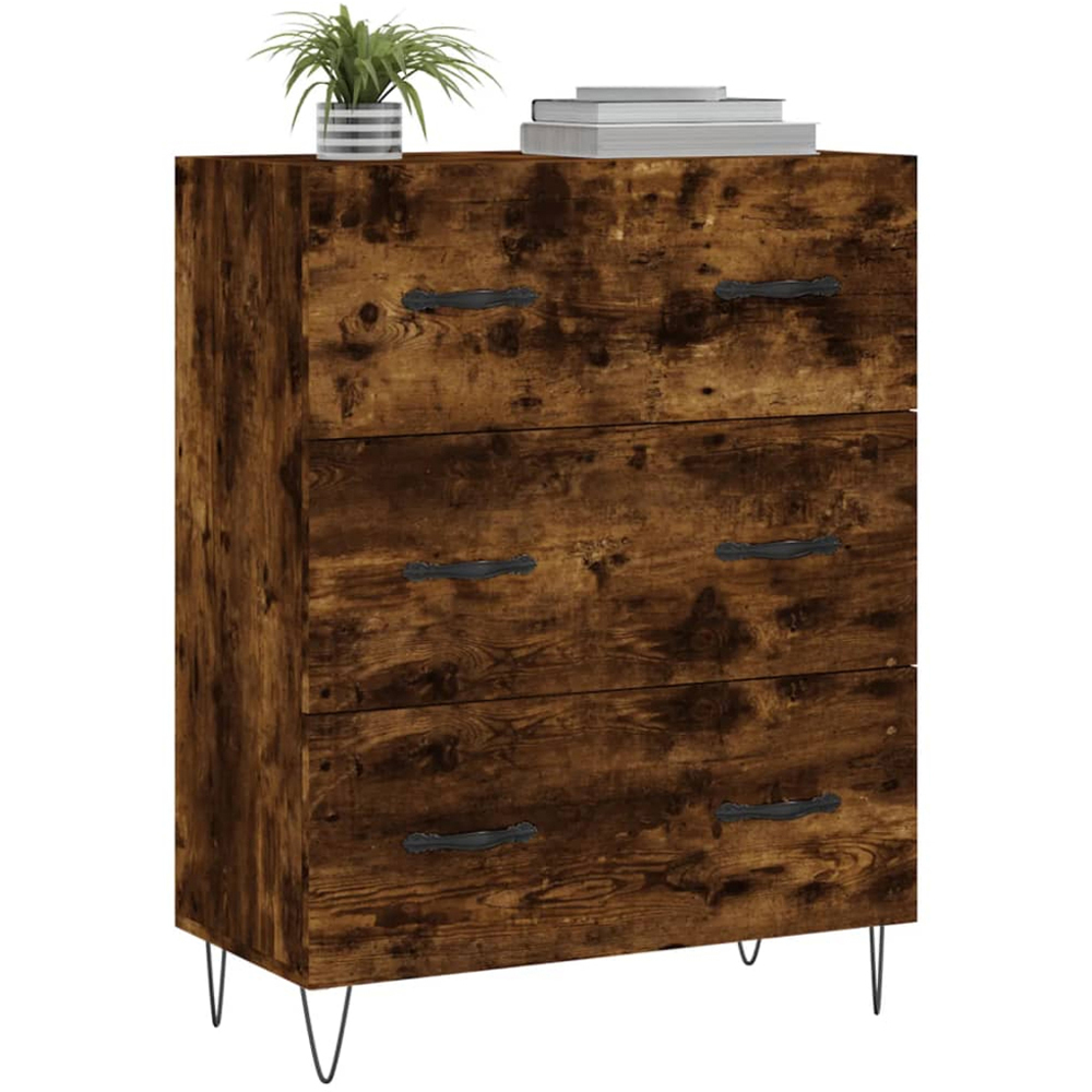 vidaXL 3 Drawer Smoked Oak Sideboard with Metal Legs Image 3