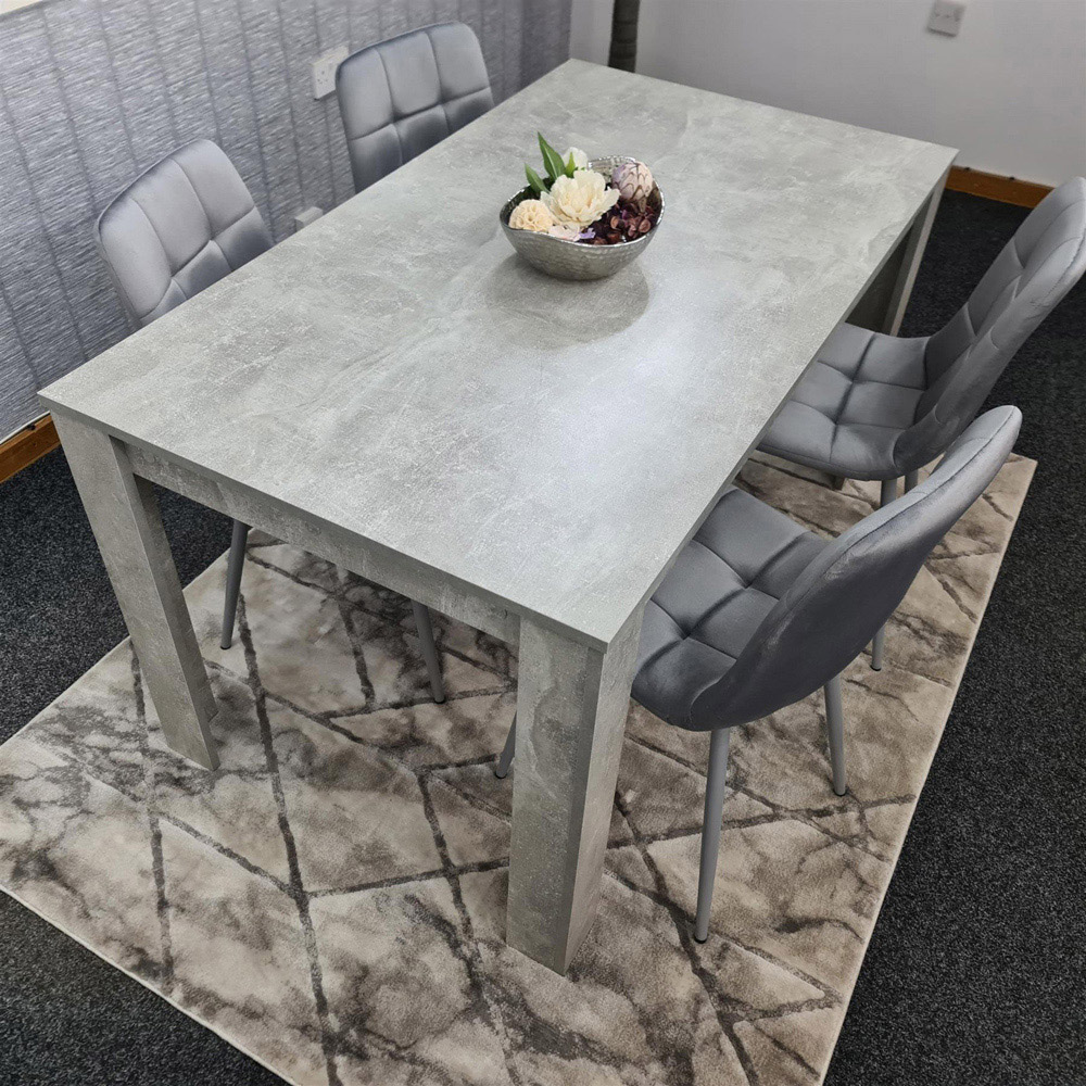 Kosy Koala 4 Seater Grey Stone Effect Velvet Dining Set Image 2