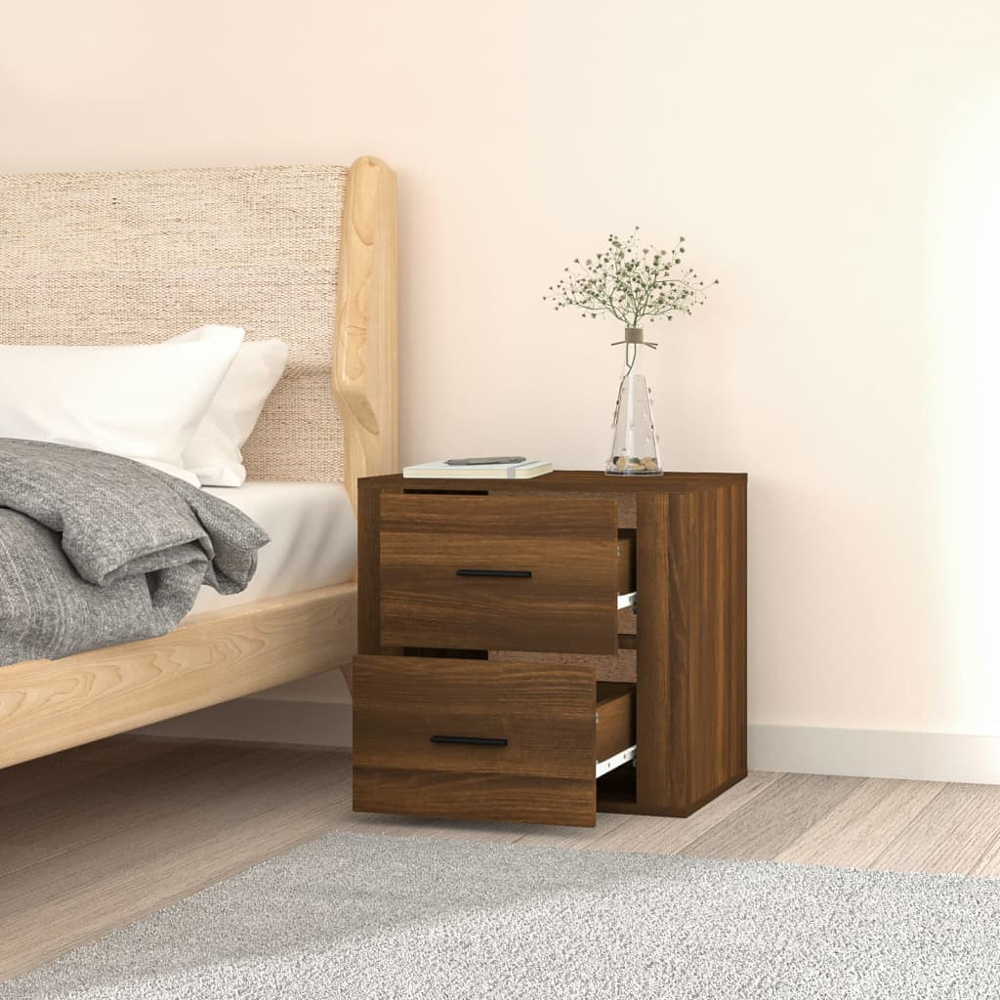 vidaXL 2 Drawer Brown Oak Wall Mounted Bedside Cabinet Image 9