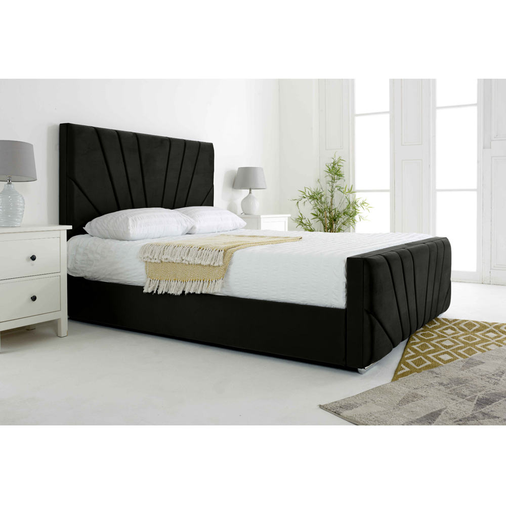 Eleganza Scarlett King Size Black Plush Velvet Bed Frame with Headboard and Footboard Image 3