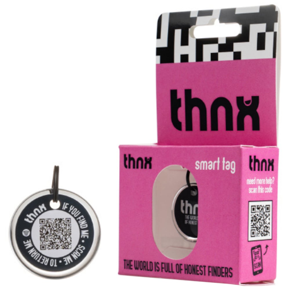 Thnx Black Small Airtag Keychain with QR Code Image 1